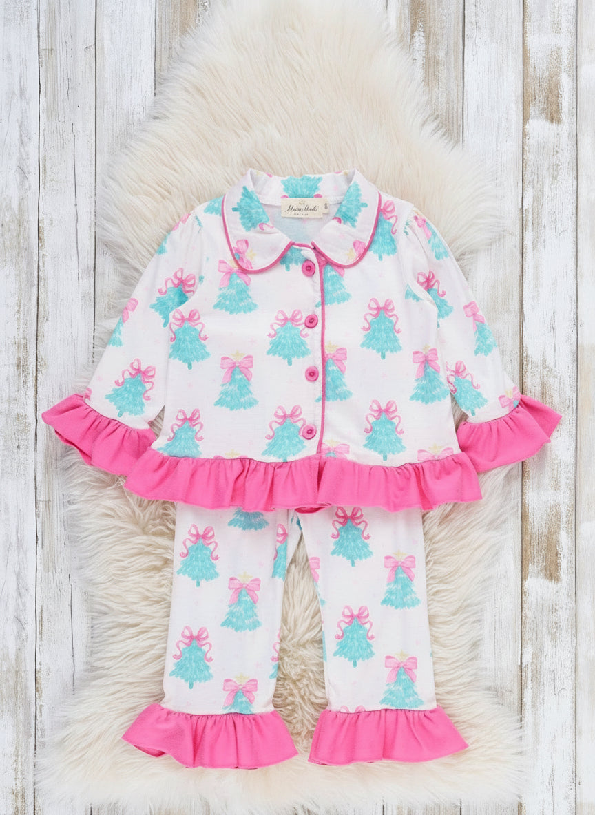Bow-Topped Tree Ruffle Pajamas