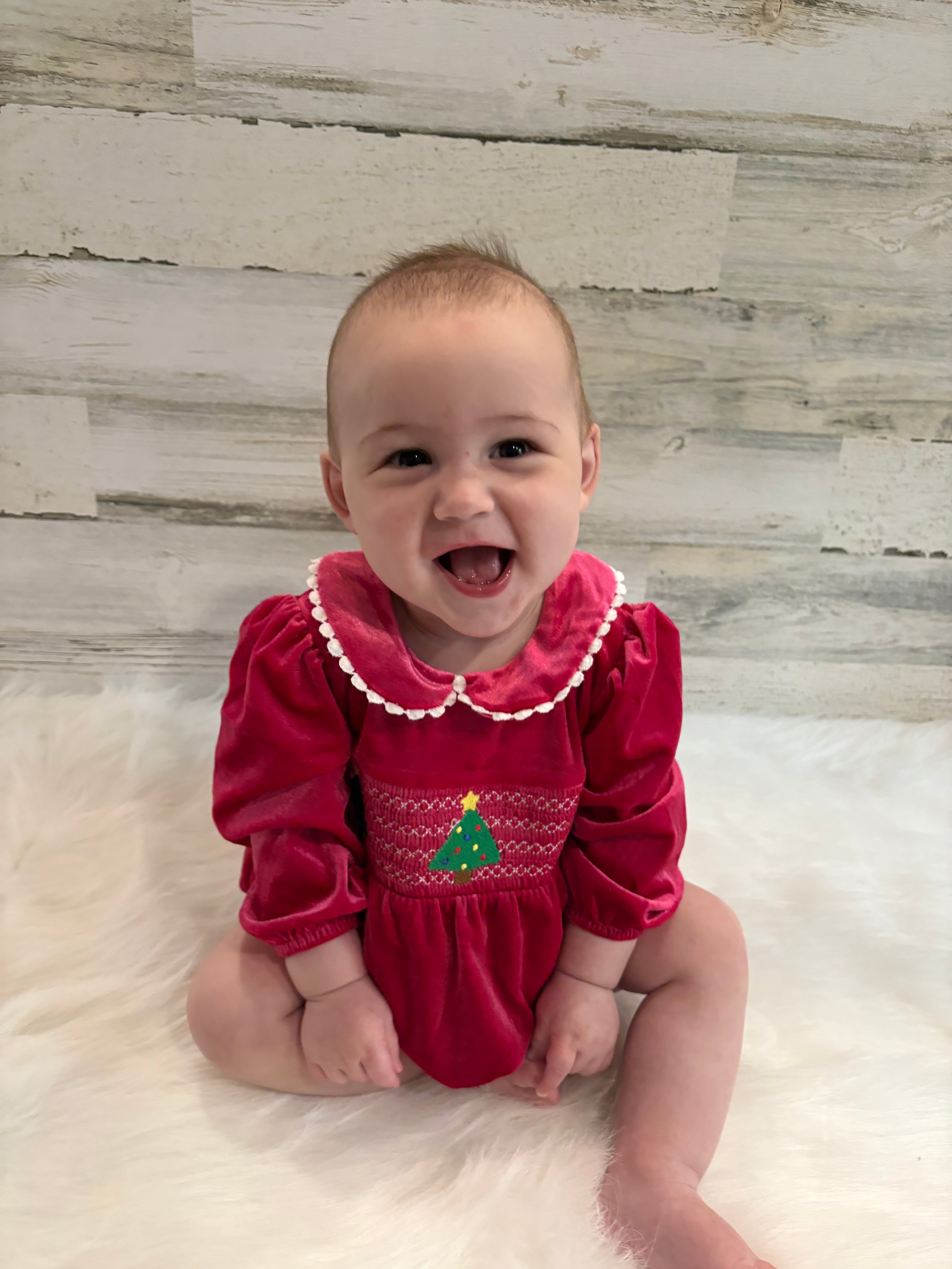 Christmas Trees Smocked Velvet Bubble Romper
