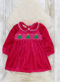 Christmas Trees Smocked Velvet Dress